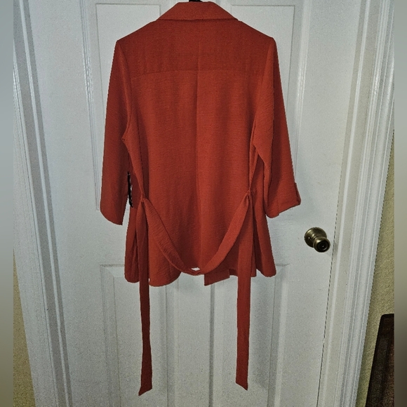 Naif Womens Rustic Red Orange Open Front Blouse with Relaxed Fit & Belt Large - Picture 2 of 15